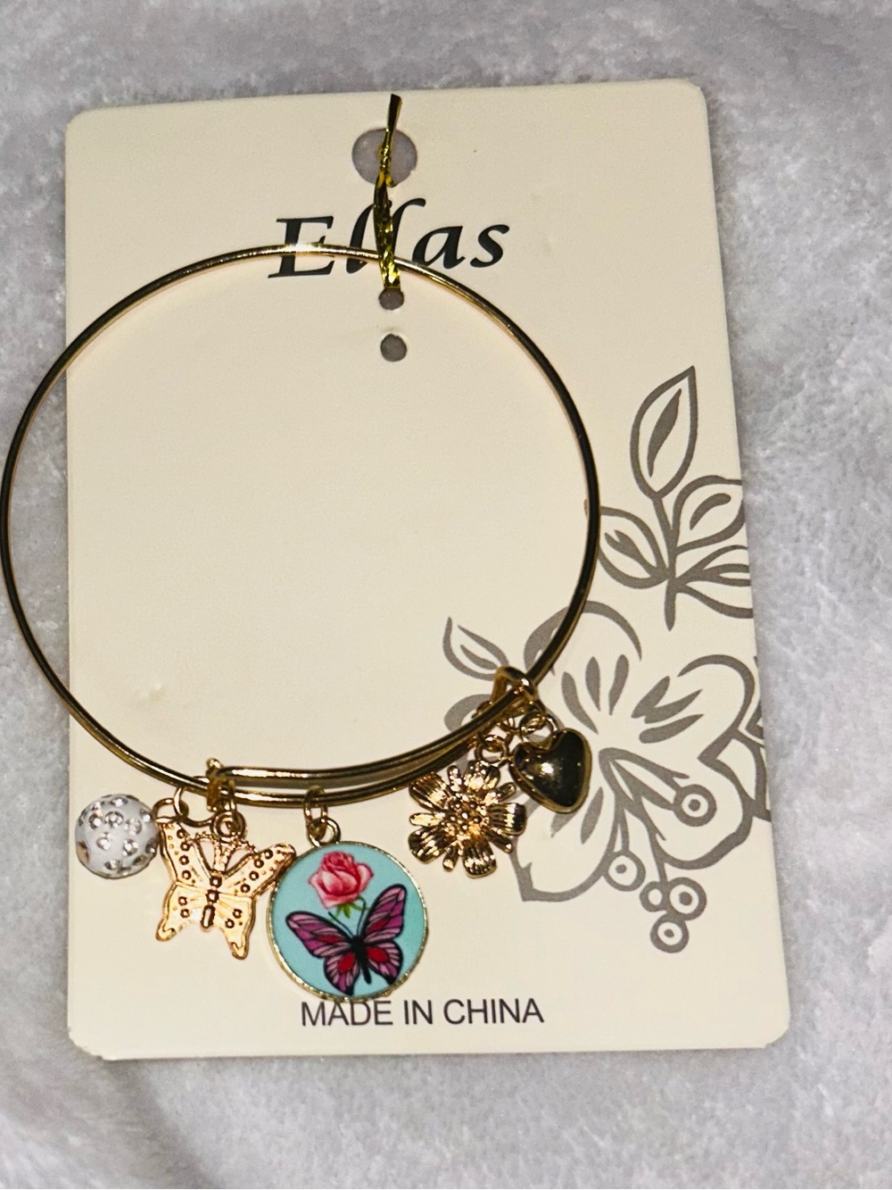 Ella Gold Charm Bangle Bracelet adjustable- Turquoise, Pink & Black